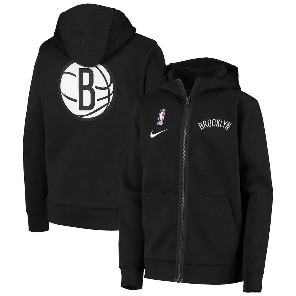 Nike Boys Brooklyn Nets NBA Showtime Full Zip Hoodie Black Medium 10-12 Dri-FIT - Picture 1 of 16